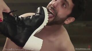 The strong Dominatrix beats and dominates her slave in HD
