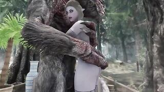 Dark Elf gets her pussy smashed by a giant troll cock