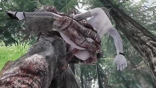Dark Elf gets her pussy smashed by a giant troll cock