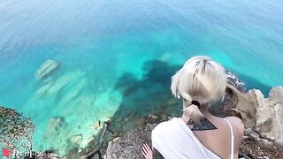 The cute girlfriend passionately sucks dick on the ocean shore in this hot scene