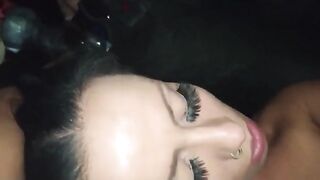 The girl is a slutwife, she fucks with the driver right in the car on the road