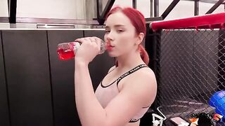 A personal trainer fucked and face-fucked redhead in hardcore action