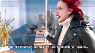 A student is having fun with a guy while her cat is being fed by a stranger