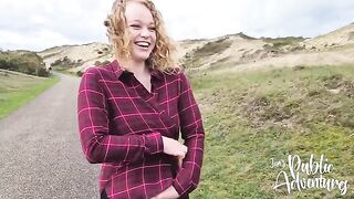 Outdoor exhibitionist fucking with huge tits on Dutch beach
