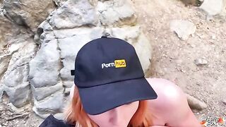 A girl was fucked outdoors by a guy with a big dick