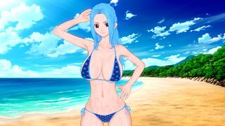 A busty woman, Vivi from One Piece, gets fucked on the beach