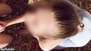 A girl has hot sex right in her yoga pants. The man made creampie