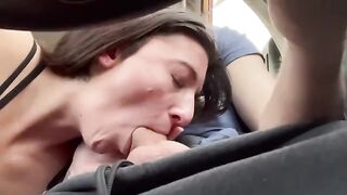 Real couple on a public road trip, getting head