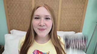 Redhead girl with freckles had her first experience on camera, getting fucked