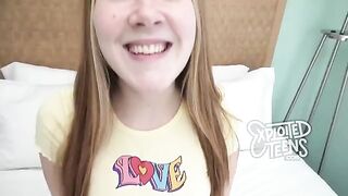 Redhead girl with freckles had her first experience on camera, getting fucked
