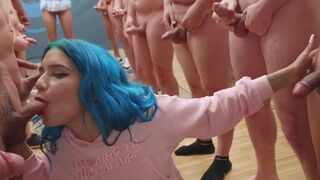 Min Galilea swallows a huge amount of cum in a mouthful bukkake scene