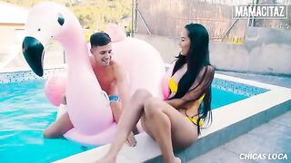 Petite brunette Andreina Deluxe gets banged by the pool with intensity
