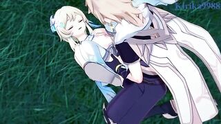 Aether fucks Lumine in the meadow in a steamy Genshin Impact scene