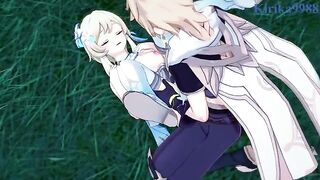 Aether fucks Lumine in the meadow in a steamy Genshin Impact scene