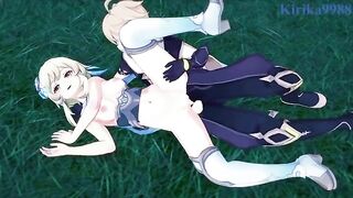 Aether fucks Lumine in the meadow in a steamy Genshin Impact scene