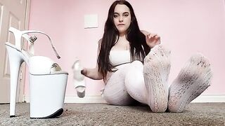White tights and pleaser foot worship with exclusive content