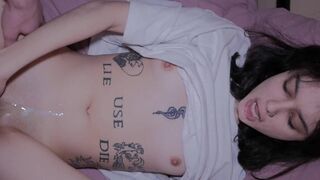 A cute girl with pink pussy gets cum on her face