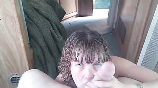 Petite slut Lavender Joy gets her big mouth filled with cum after deepthroating