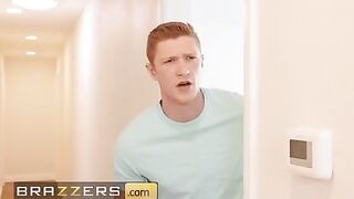 The sexy Mellanie Monroe gets stuck while setting up the laundry rack and her stepson helps her out