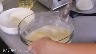 The petite blonde Jenny Wild gets spanked and fucked by her stepmom in the kitchen
