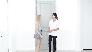 Skinny blonde Madison Summers in passionate kitchen sex, showcasing intense chemistry