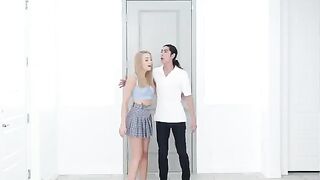 Skinny blonde Madison Summers in passionate kitchen sex, showcasing intense chemistry