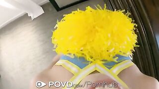 The cheerleader gets her face covered with cum in a hot POV scene