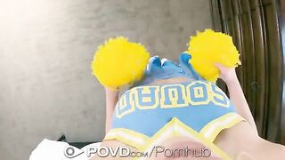 The cheerleader gets her face covered with cum in a hot POV scene