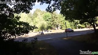 A big-breasted MILF teaches how to squirt on the city streets in a daring lesson