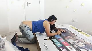 My stepmom fucks through a hole in the box, she thought it was my dad