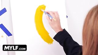 Artistic MILF with big tits seduces her nude painting model