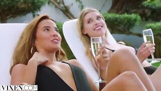 Dream threesome with hot girls Agatha, Freya, and Lika in a steamy scene