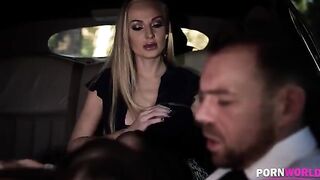 The driver got fucked by two hot busty babes in a steamy car scene
