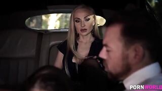 The driver got fucked by two hot busty babes in a steamy car scene