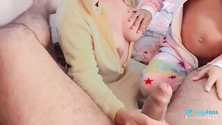 A trio with a pregnant woman of 6 months, who loves to eat great cocks