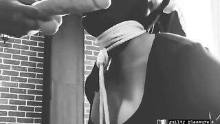 Bound slave gets a big dildo in her mouth and stinky pussy - Sex Tape