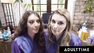 Two hair stylists, Elena Koshka and Bunny Colby, get fucked on camera in POV style