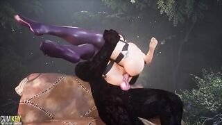 Busty woman mates with a monster in an intense 3D scene
