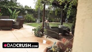 Fit girl lets her stepdad finger and fuck her outdoors
