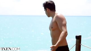 Petite brunette Gianna Dior fucked on the desert island