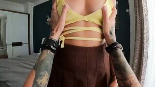 A blowjob with a gorgeous girl and a juicy cumshot on her tits