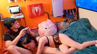 Playing video games with a beautiful woman and getting intimate
