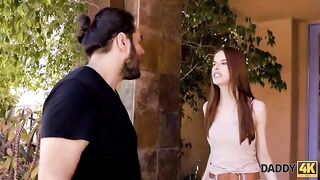 A young ginger has sex with her boyfriend’s dad after a quarrel