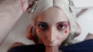 The craziest butt plug sex with a sexy girl in a weird Harley Quinn cosplay