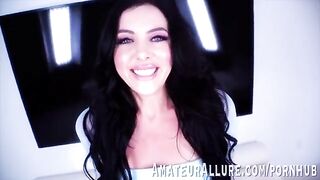 Theodora Day, sexy brunette with blue eyes, delivers an unforgettable blowjob and ride