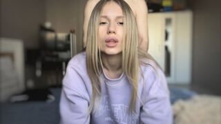 A cute girl shows her body and helps her boyfriend to experience orgasm