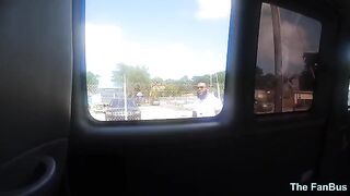 A tattooed Latina MILF Queen Rogue gets fucked on a fan bus in public
