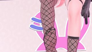 A FUTA gives a handjob and cums after spanking herself
