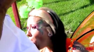Hot Lily Fatale, a cosplay model with striking ink, gets fucked outdoors hard