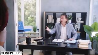 Redhead girl Willow fucks in her ass with a future boss on TUSHY